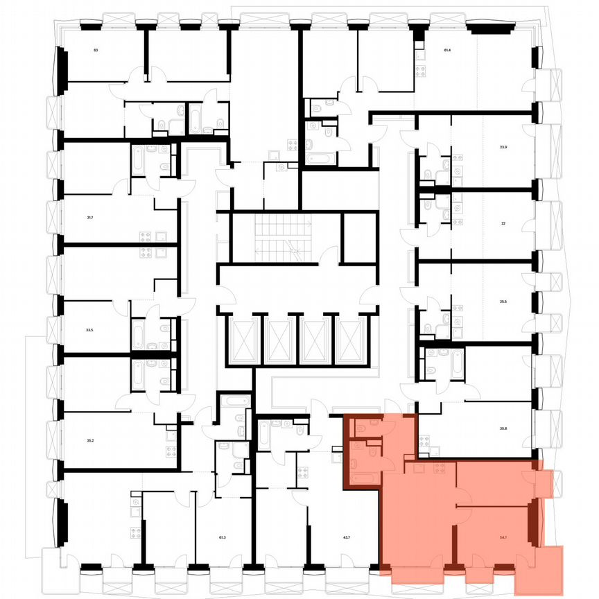 2-к. квартира, 54,7 м², 2/26 эт.