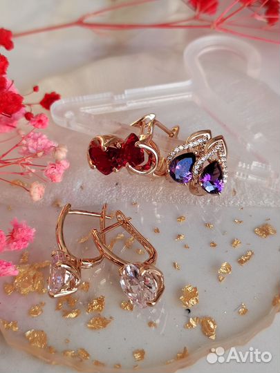 Серьги с цирконом покрытие золото 585 RG