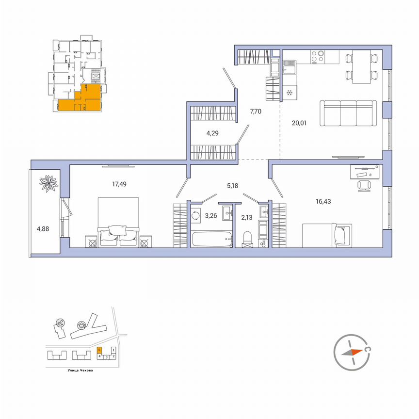 2-к. квартира, 78,9 м², 4/9 эт.