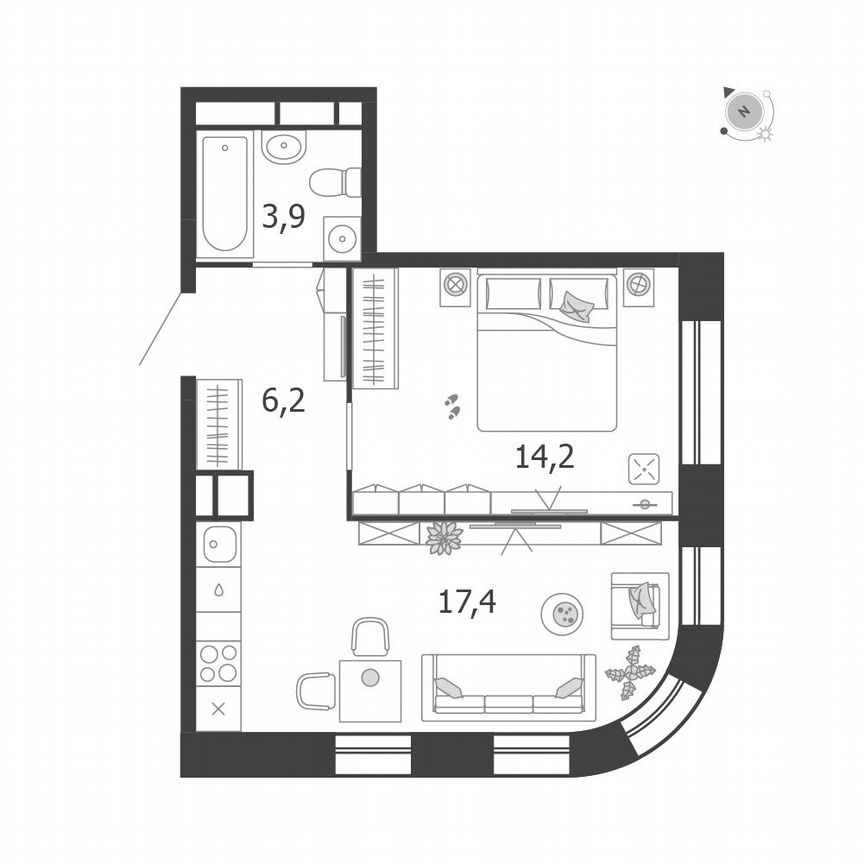 1-к. квартира, 41,7 м², 4/5 эт.