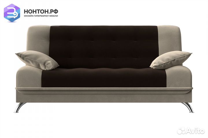 Диван книжка Анна микровельвет коричневый / бежевы