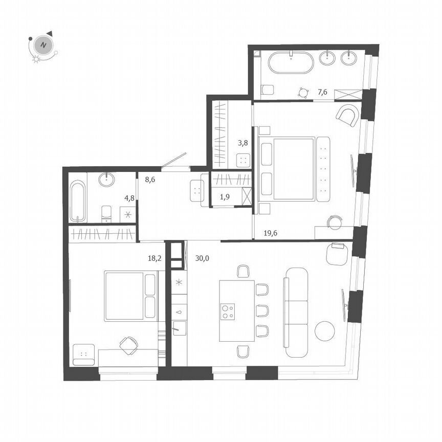 2-к. квартира, 94,5 м², 7/9 эт.