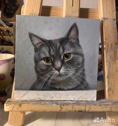 Картина маслом на заказ портрет собаки, кота