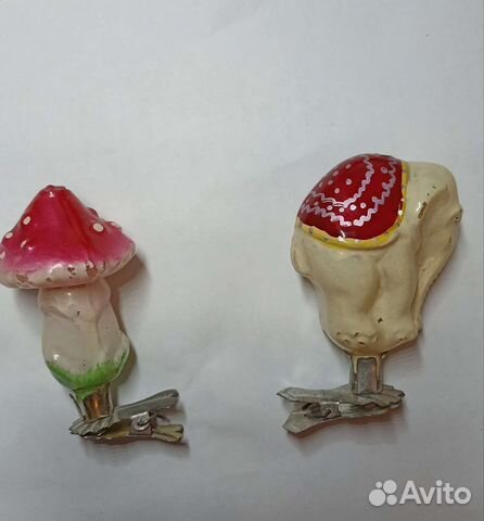 Слон и мухомор на прищепке стекло СССР