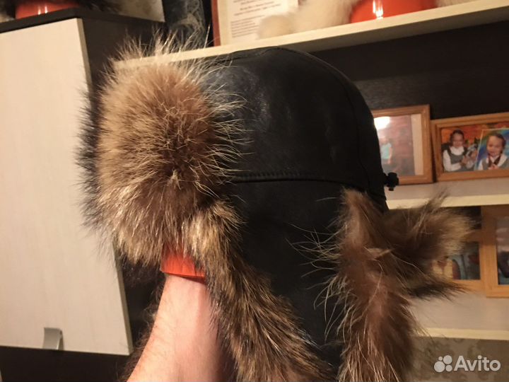 Шапка Мужская кожа,Натуральный Мех