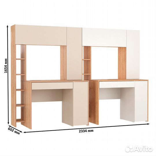 Два стола с надстройкой Mobi Комфорт 12.71 цвет гикори/сатин/дуб золотой/белый