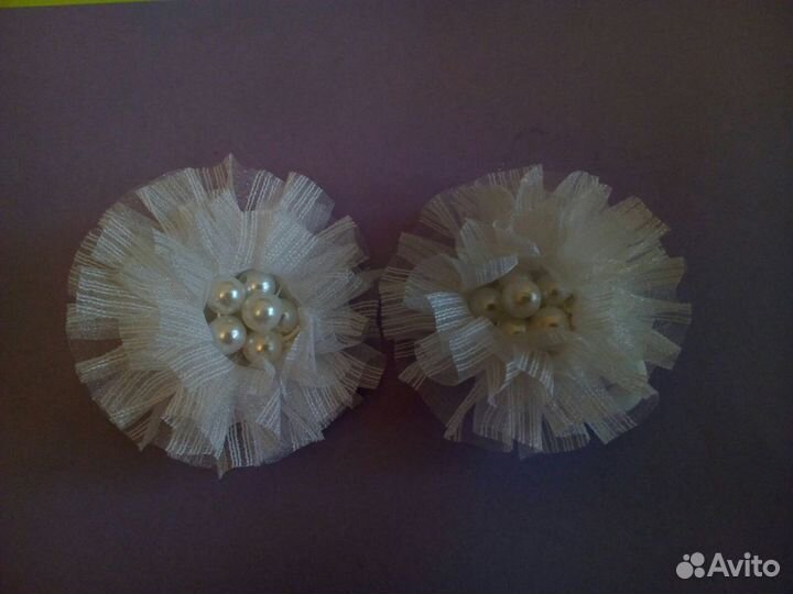 Украшения для волос: банты белые пара