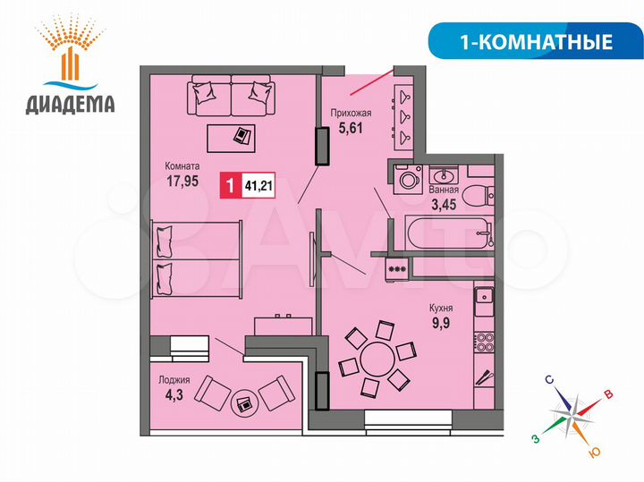 1-к. квартира, 41,2 м², 12/22 эт.