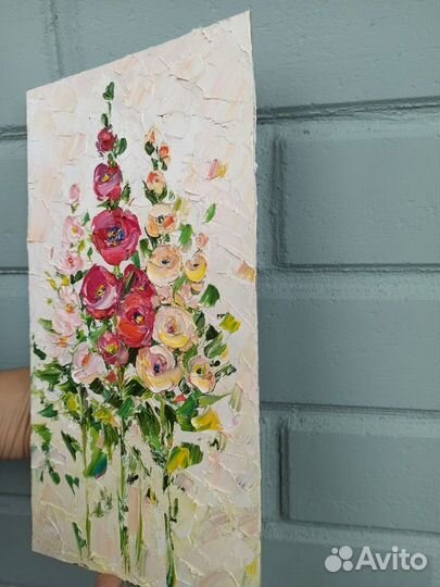 Картина цветы маслом цветочная картина 30х16см