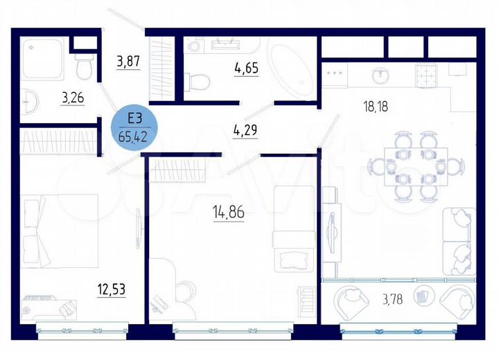 2-к. квартира, 65,4 м², 18/18 эт.