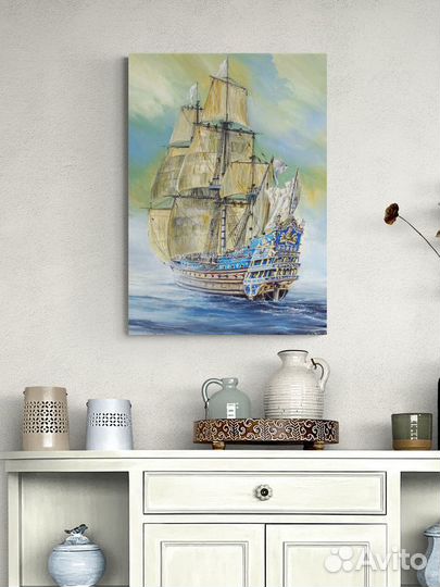 Картина парусник корабль в море 70х50 на холсте