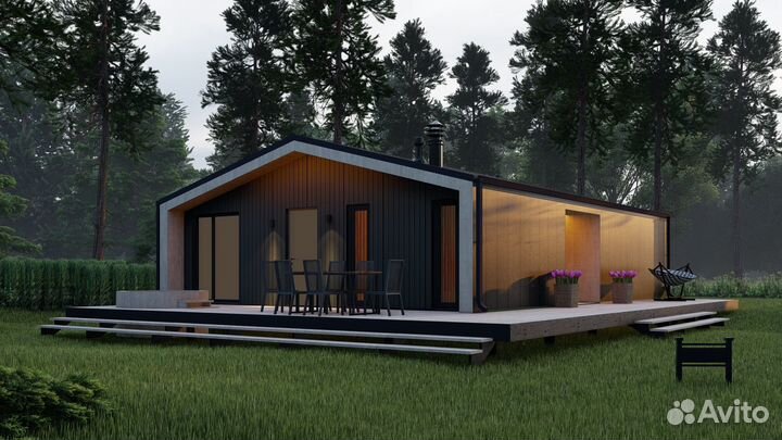 Каркасный дом Барн-хаус 11х8,5 м под ключ