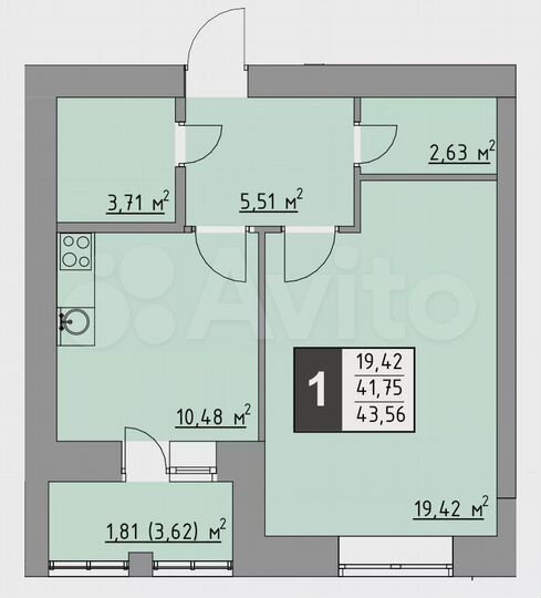 1-к. квартира, 43,6 м², 5/10 эт.