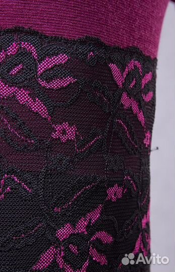 Платье шерстяной трикотаж с кружевом фуксия