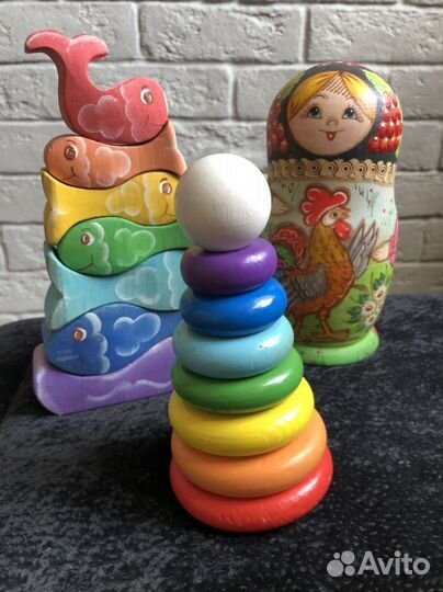 Пирамидка, матрешка, балансир деревянные