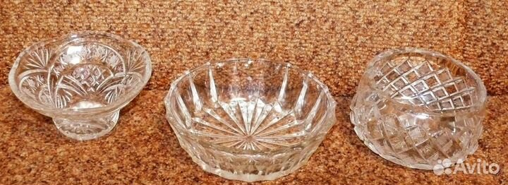 3 хрустальные салатницы. советский винтаж