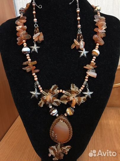 Ожерелье колье, серьги ручной работы