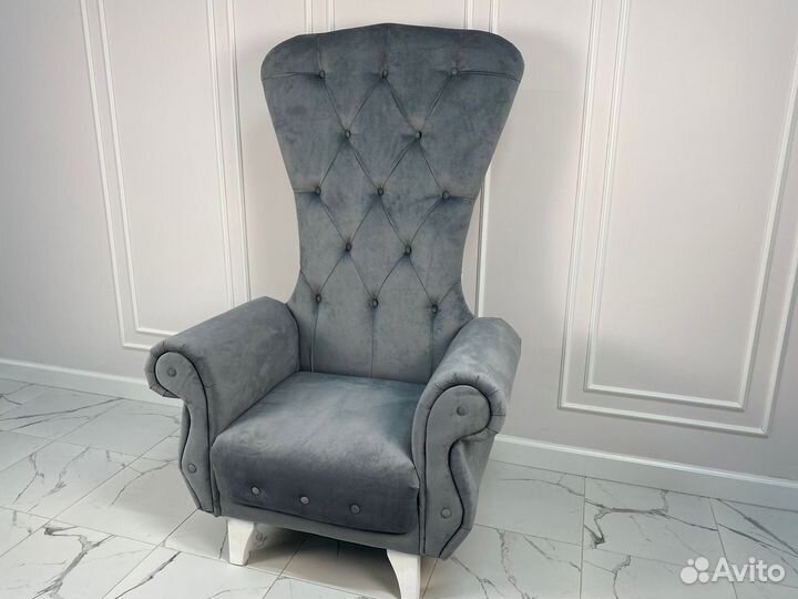 Кресло-трон Макси, серый велюр