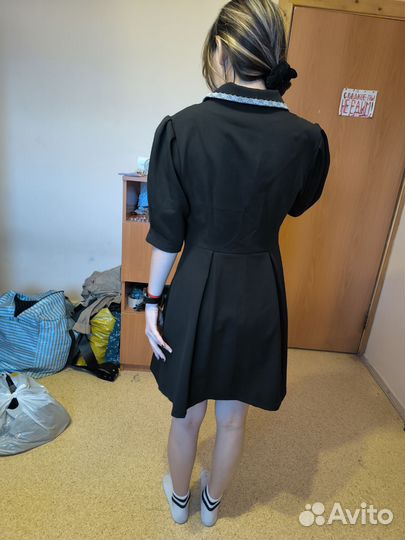 Платье школьное черное с воротом