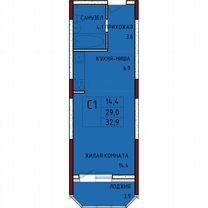 Квартира-студия, 32,9 м², 2/17 эт.