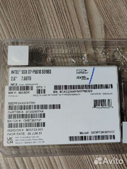 Новый SSD диск Intel D7-P5510 7.68 Tb