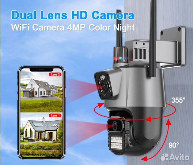 2K Ptz Wi-Fi камеры 4-MP с двумя объективами