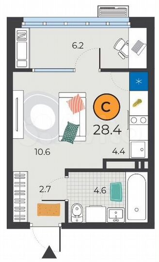 Квартира-студия, 28,4 м², 2/25 эт.