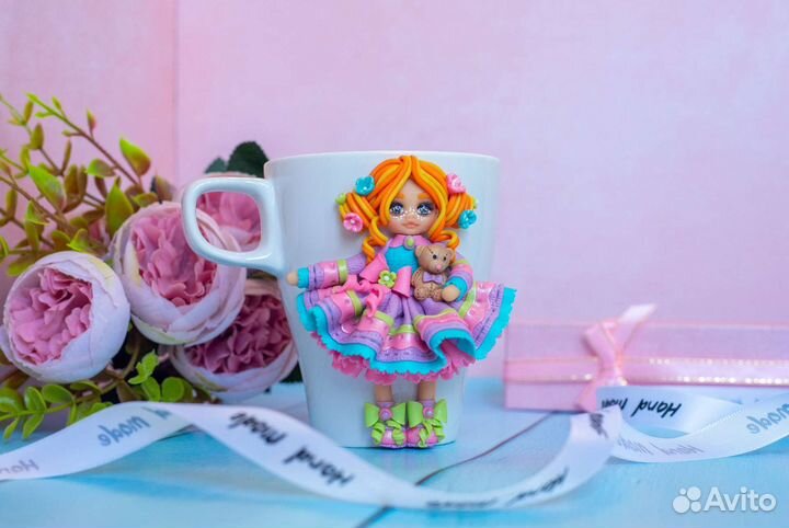 Кружка с декором из полимерной глины Весна