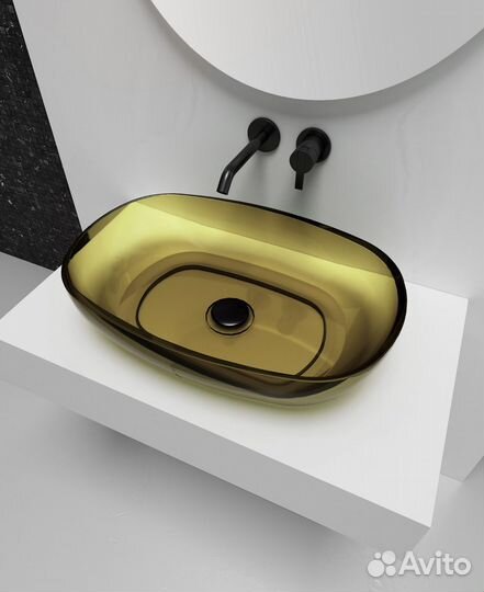 Раковина накладная прозрачная оливковая