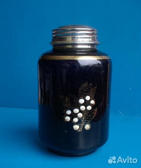 Чайница тёмно-синего стекла с цветами и другие