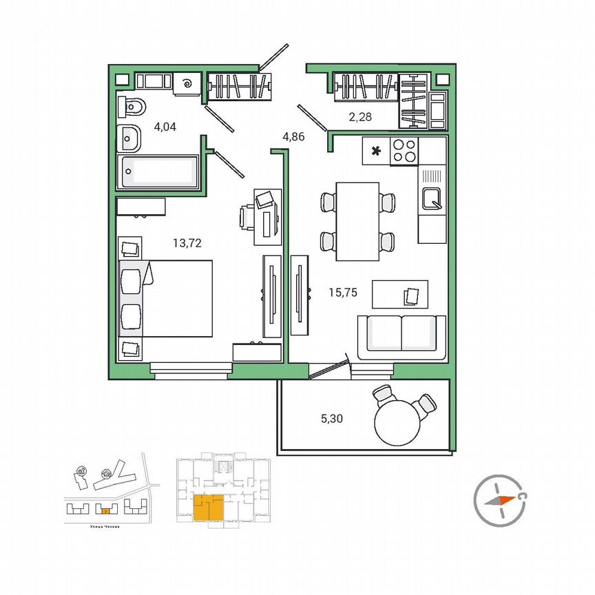 1-к. квартира, 42,3 м², 5/9 эт.