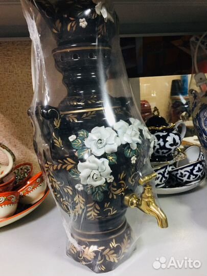 Самовар с заварником цветок (керамический)