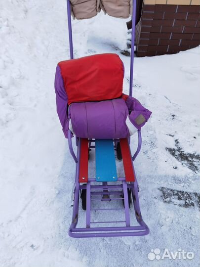 Детские санки коляска с колесами бу