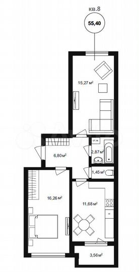 2-к. квартира, 58,3 м², 2/4 эт.