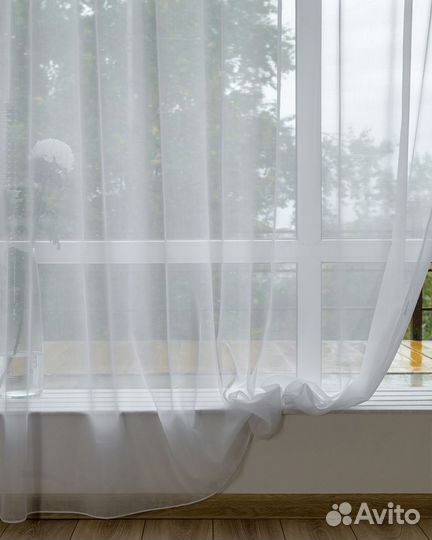 Тюль Бамбук белый готовый на окна пошив