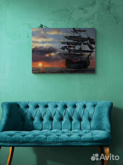 Картина на холсте - старинный парусник в море