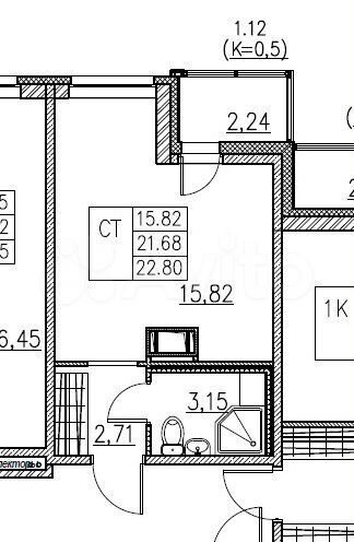 Квартира-студия, 22,8 м², 9/12 эт.