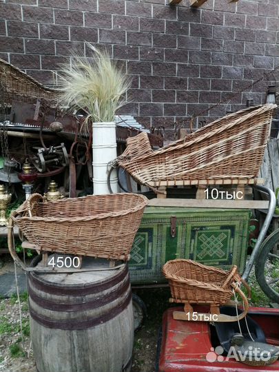 Санки старинные расписные плетеные дровни