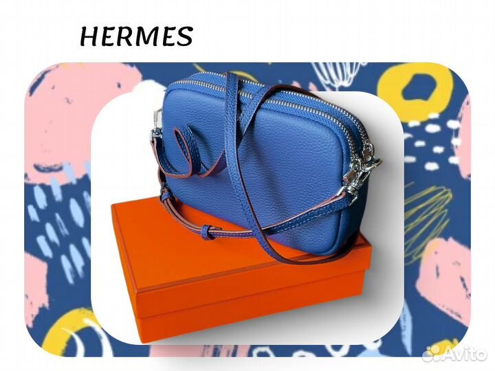 Сумка женская Hermes, маленькая, синяя