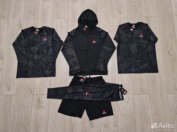 Рашгард 5в1 Reebok M серый костюм спортивный