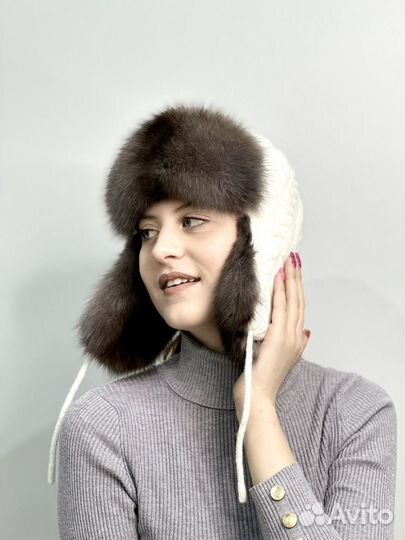 Шапка -ушанка из меха соболя