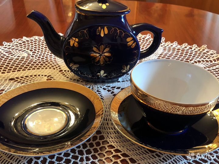 Чайная пара лфз и заварочный чайник кобальт
