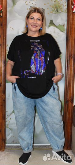Потрясающая,стильн.туника-футболка Кот р.54-62