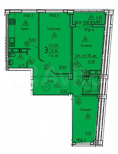 3-к. квартира, 76 м², 2/18 эт.