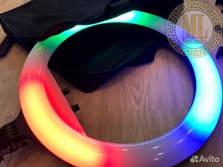 Лампа кольцевая 45см цветная RGB с штативом