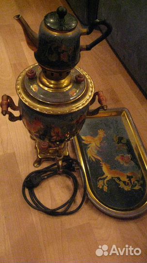 Самовар расписной+поднос+чайник электро