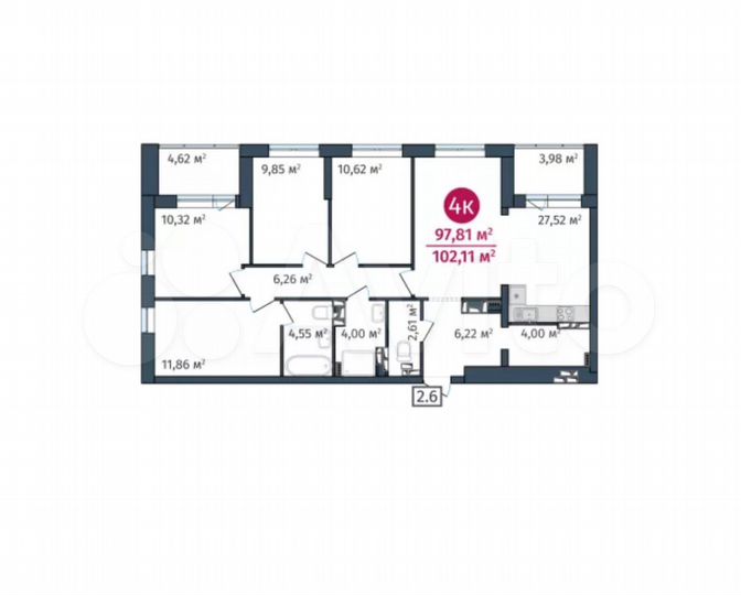 4-к. квартира, 97,8 м², 22/24 эт.