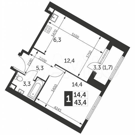 1-к. квартира, 43,4 м², 28/47 эт.