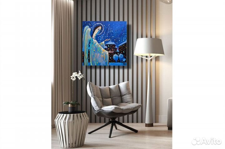 Картина Ангел городской пейзаж на заказ 40х40