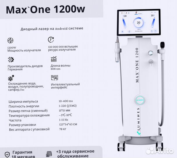 Диодный лазер для эпиляции «Lumines» Макс’Ван 1200 Вт
